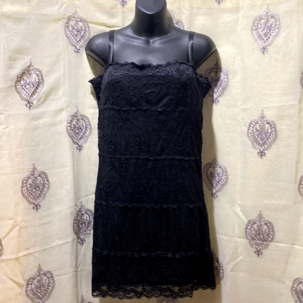 CARE N SPORT BLACK LACE SLIP DRESS ATTACHED LINING SZ 3X